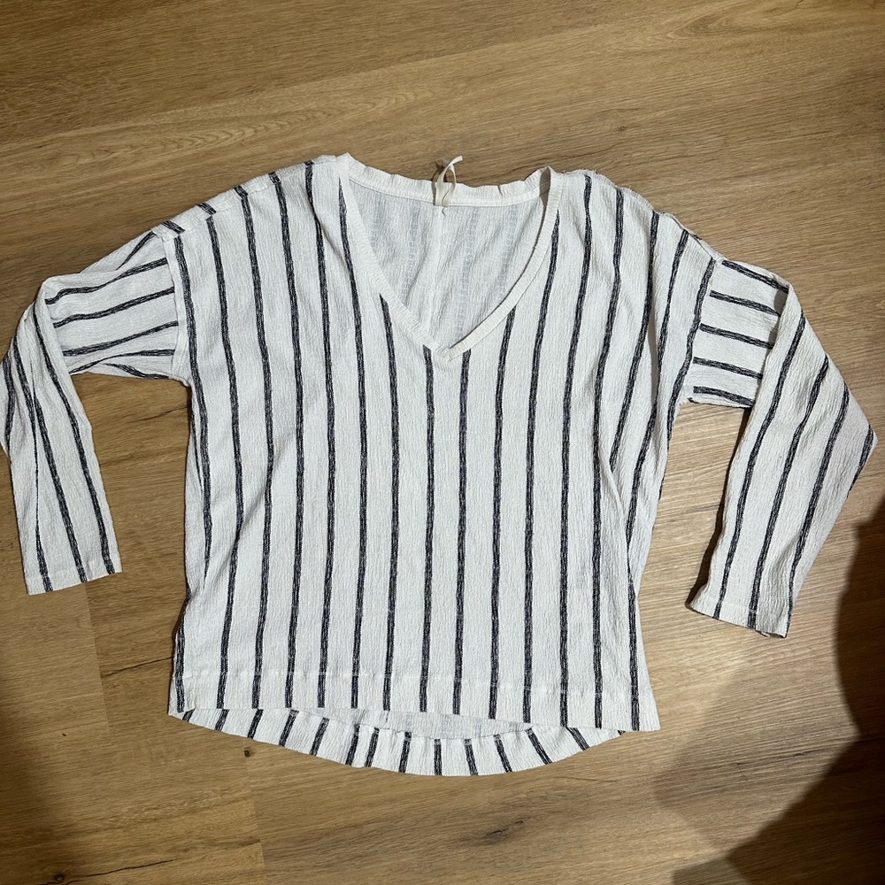 Anthropologie Black and White Striped V-Neck Blouse